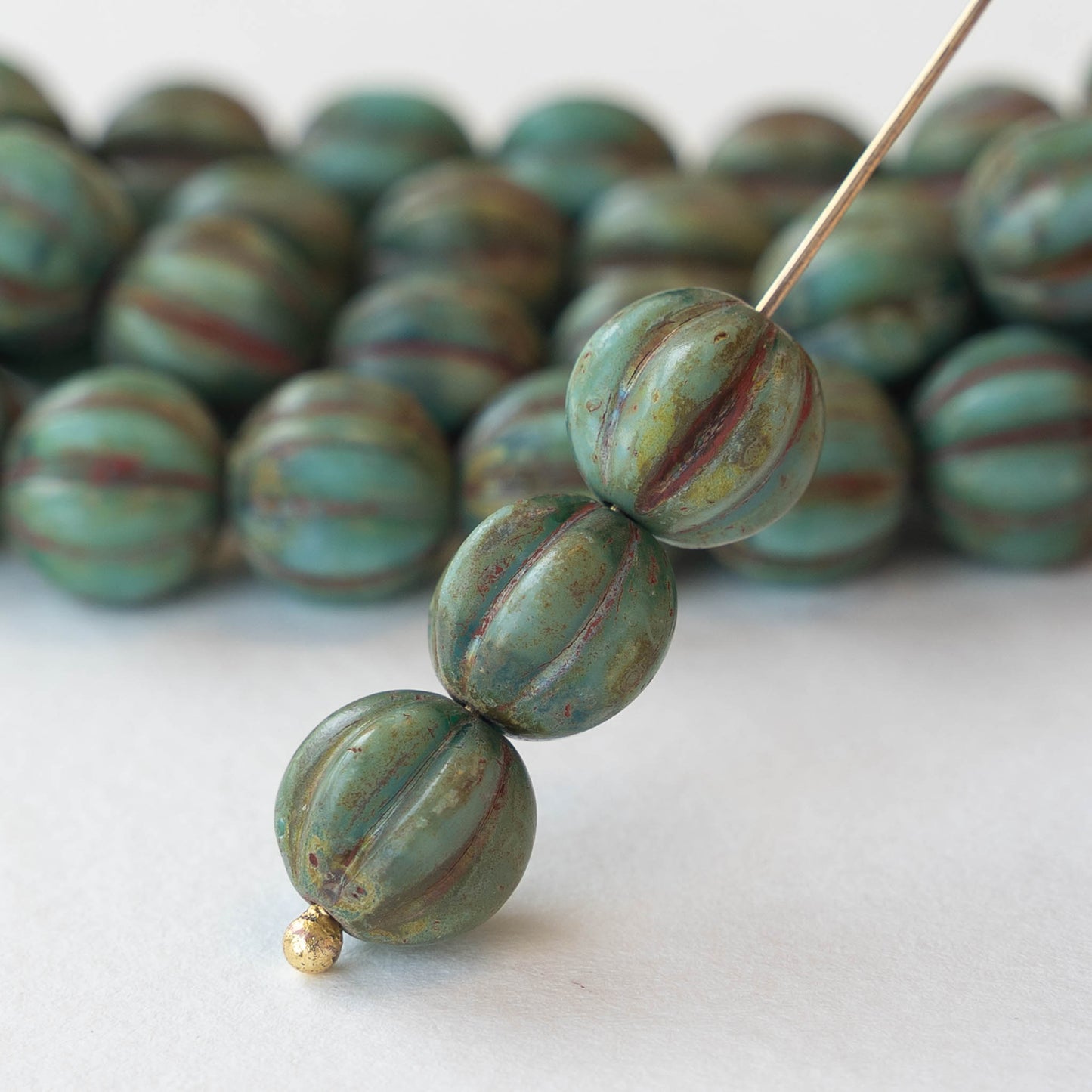 8mm Melon Beads - Opaque Turquoise Picasso - 20 Beads