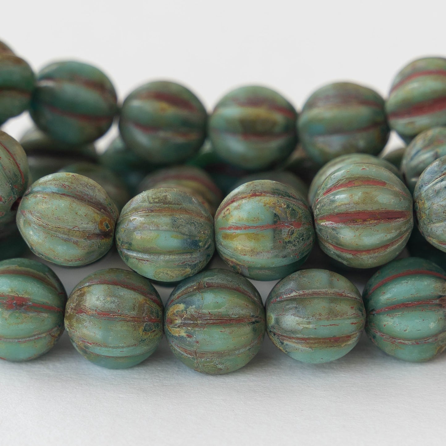 8mm Melon Beads - Opaque Turquoise Picasso - 20 Beads