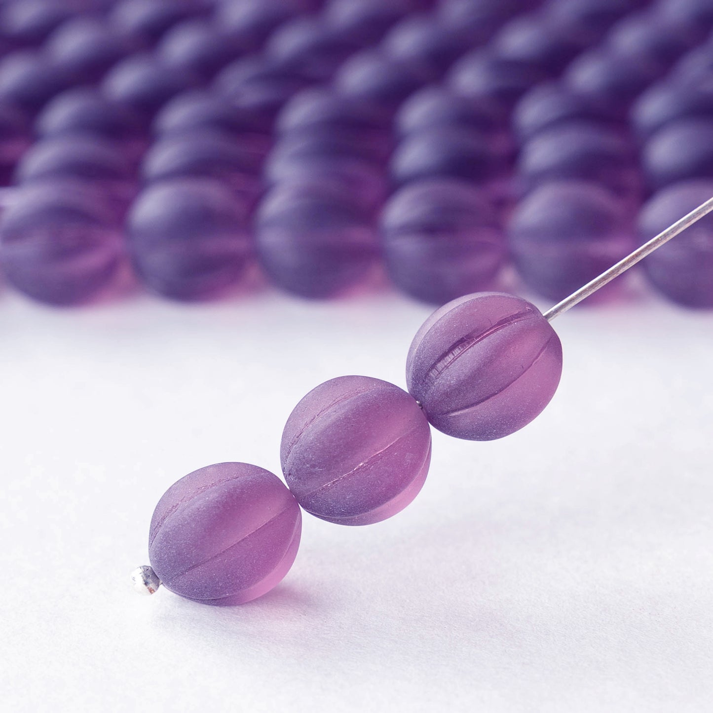 10mm Glass Melon Bead - Matte Amethyst - 20 Beads
