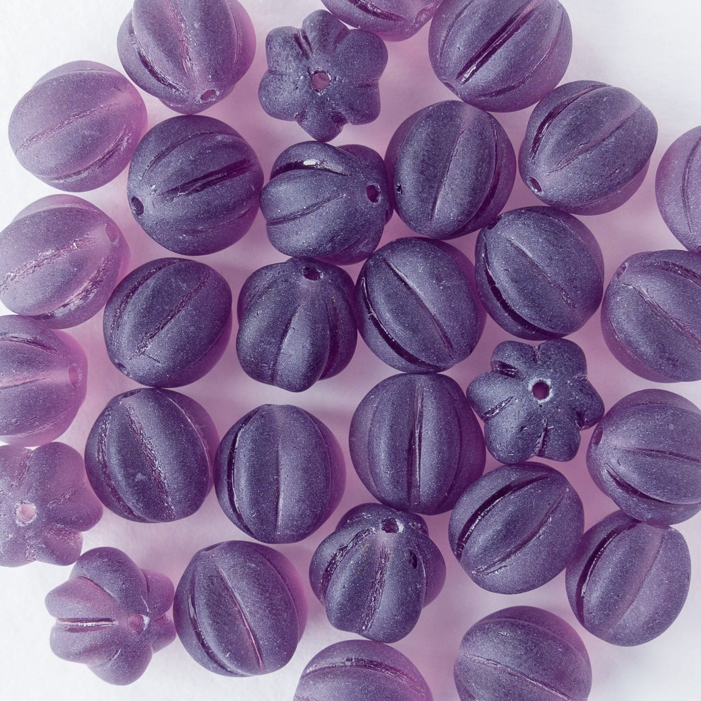 10mm Glass Melon Bead - Matte Amethyst - 20 Beads
