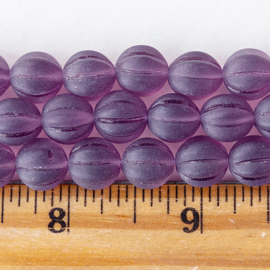 10mm Glass Melon Bead - Matte Amethyst - 20 Beads