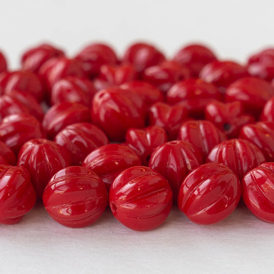 10mm Melon Bead - Opaque Red - 20 Beads
