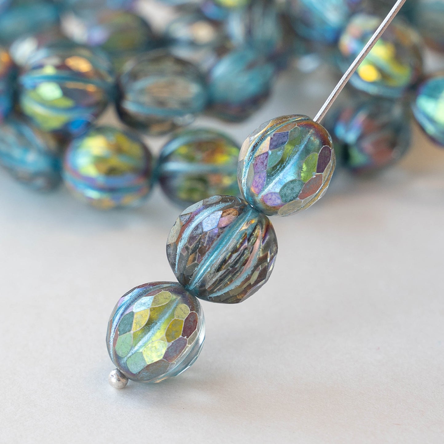 9mm Glass Tile Beads - Aqua with Blue Wash - 10 – funkyprettybeads