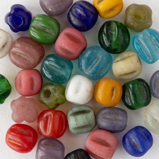 10mm Glass Pompeii Melon Beads - Color Mix - Whole or Half Strand
