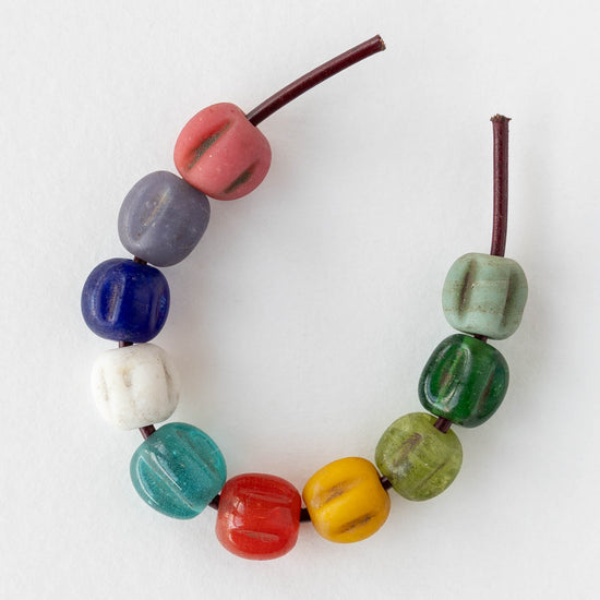 10mm Glass Pompeii Melon Beads - Color Mix - Whole or Half Strand