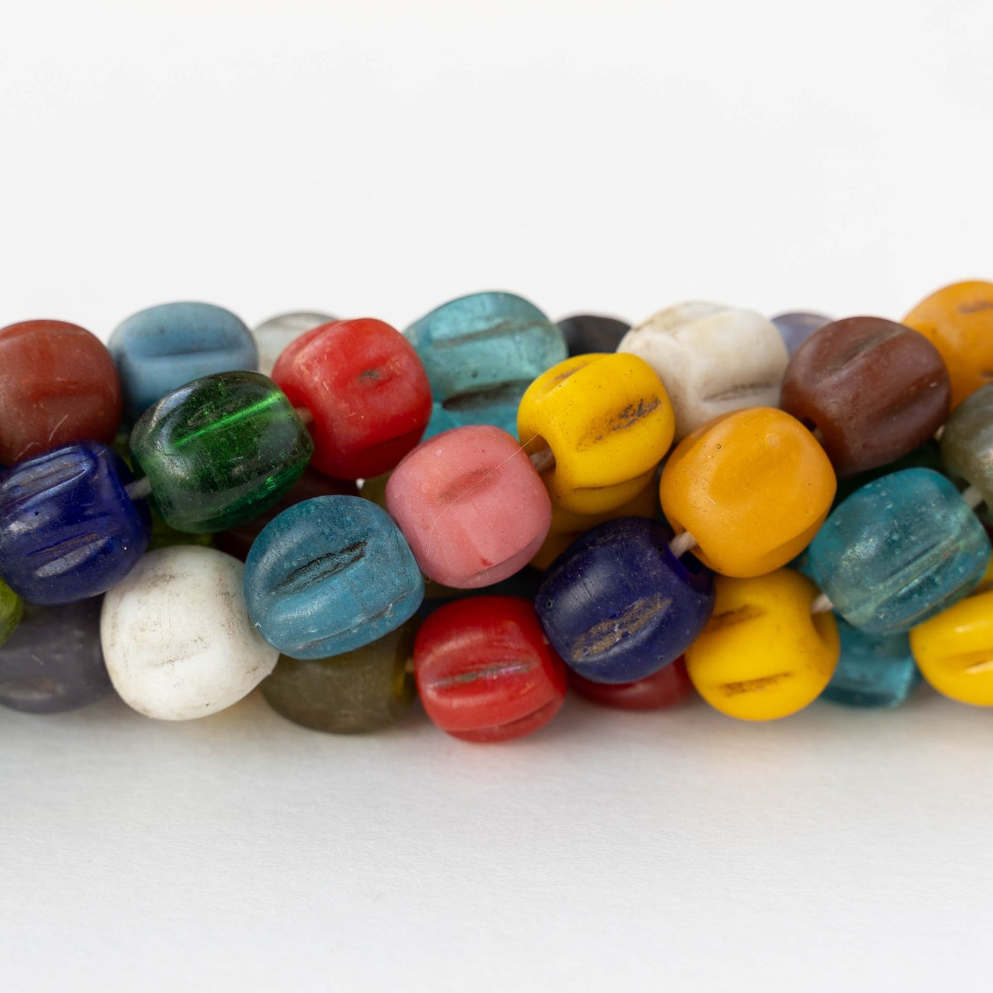 10mm Glass Pompeii Melon Beads - Color Mix - Whole or Half Strand