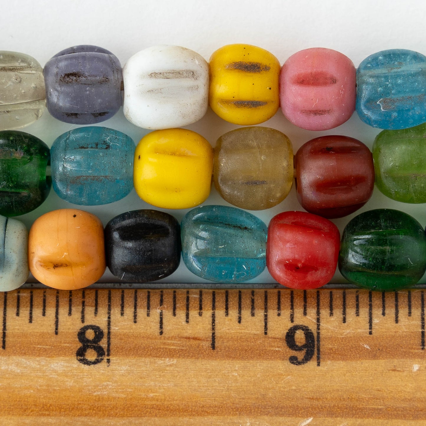 10mm Glass Pompeii Melon Beads - Color Mix - Whole or Half Strand
