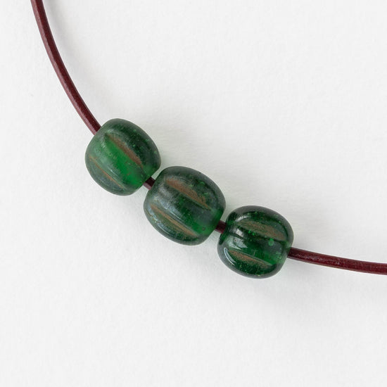 10mm Glass Pompeii Melon Beads - Dark Green - Whole or Half Strand