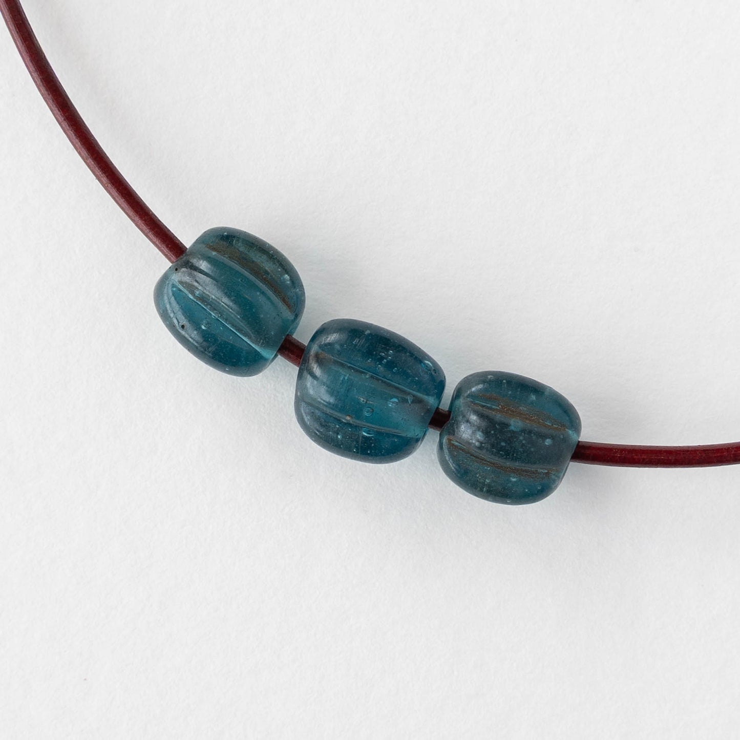 10mm Glass Pompeii Melon Beads - Dark Teal - Whole or Half Strand
