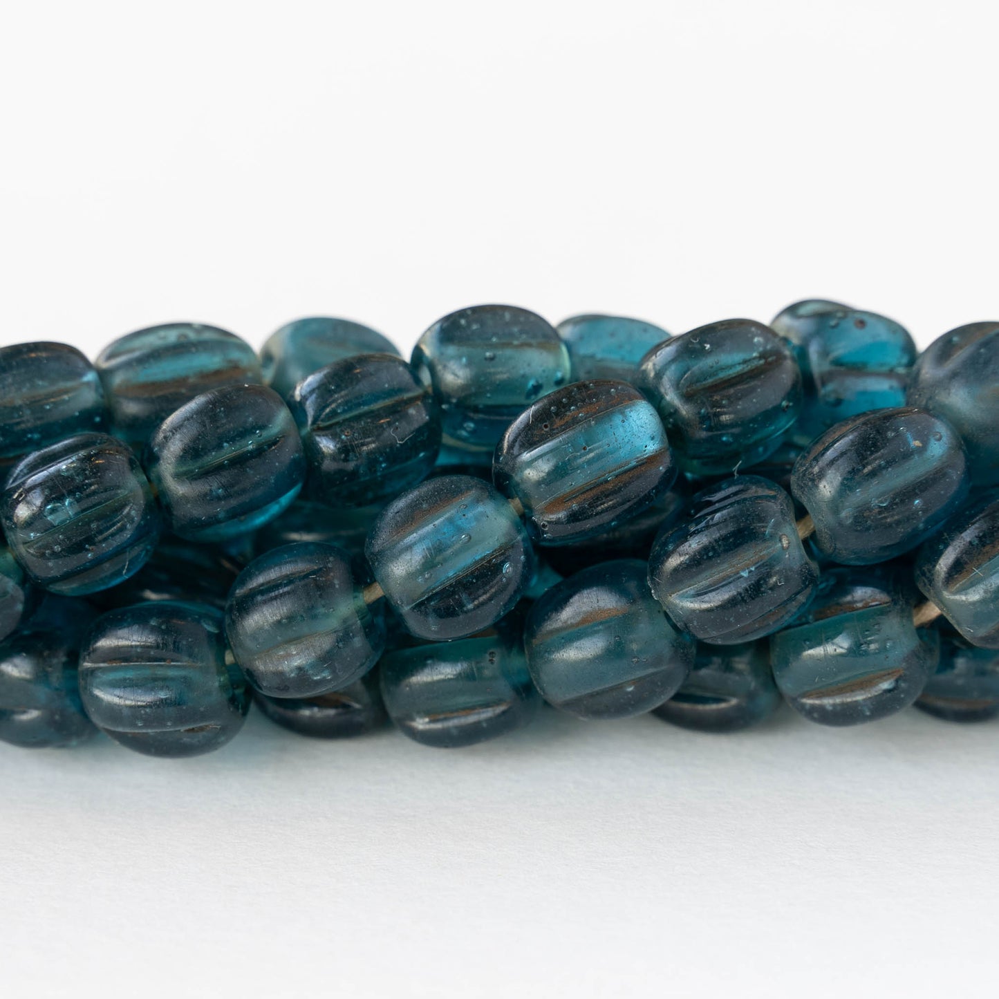 10mm Glass Pompeii Melon Beads - Dark Teal - Whole or Half Strand