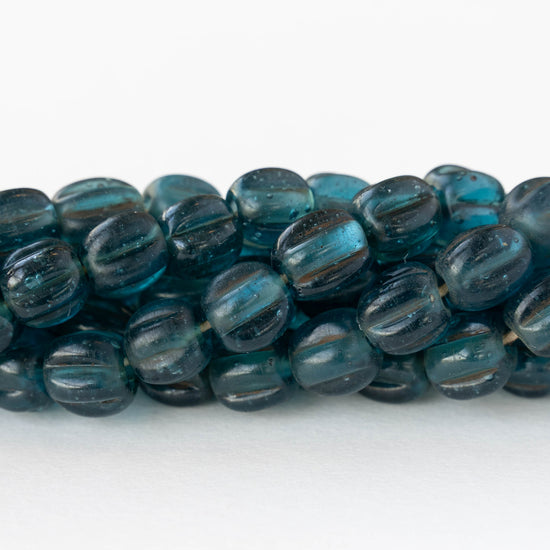 10mm Glass Pompeii Melon Beads - Dark Teal - Whole or Half Strand