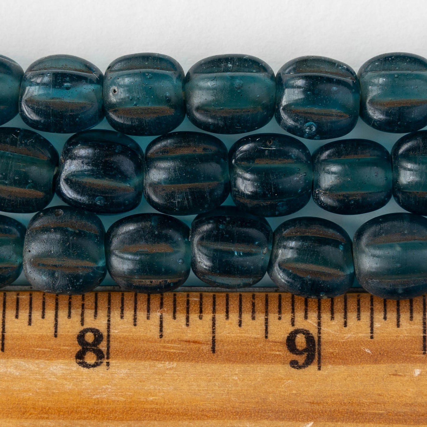 10mm Glass Pompeii Melon Beads - Dark Teal - Whole or Half Strand