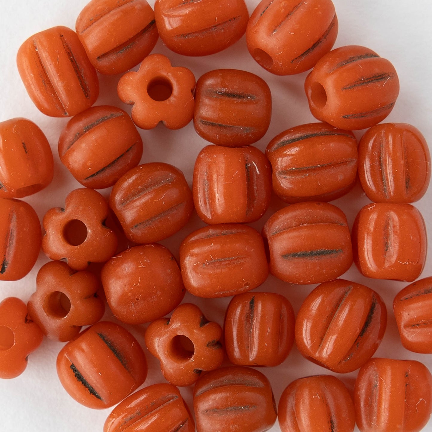 10mm Glass Pompeii Melon Beads - Orange - Whole or Half Strand