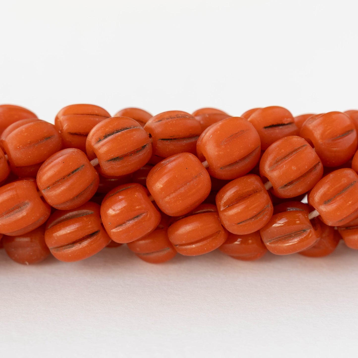 10mm Glass Pompeii Melon Beads - Orange - Whole or Half Strand