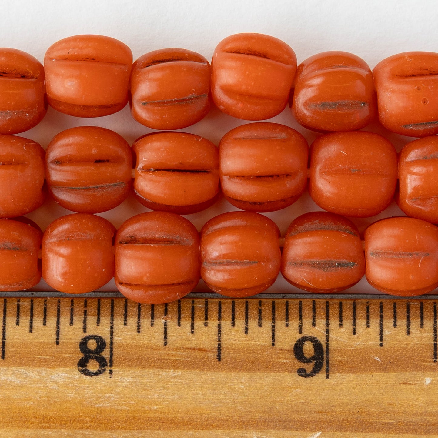 10mm Glass Pompeii Melon Beads - Orange - Whole or Half Strand