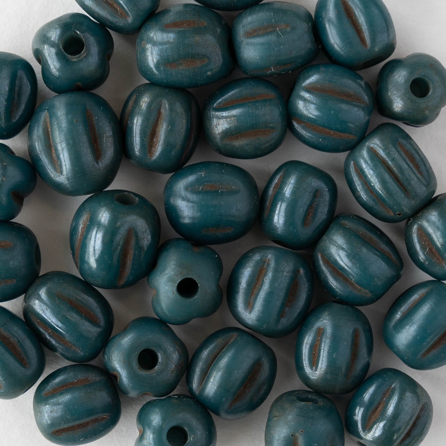 10mm Glass Pompeii Melon Beads - Teal - Whole or Half Strand