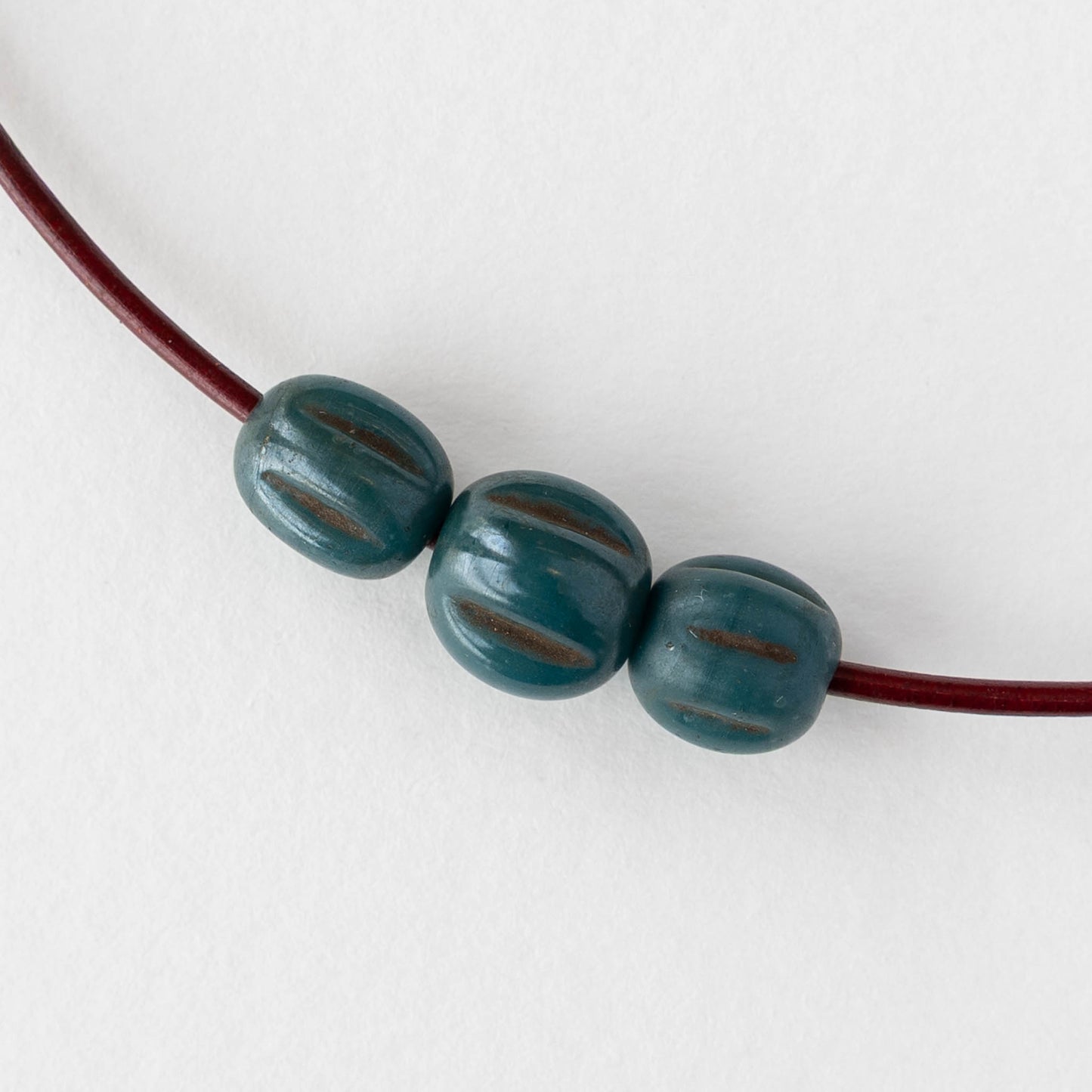 10mm Glass Pompeii Melon Beads - Teal - Whole or Half Strand