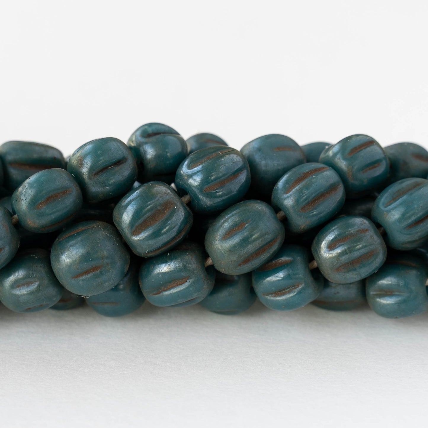 10mm Glass Pompeii Melon Beads - Teal - Whole or Half Strand