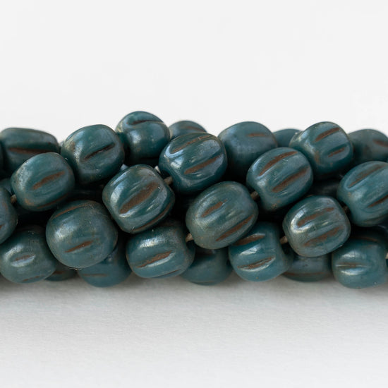 10mm Glass Pompeii Melon Beads - Teal - Whole or Half Strand