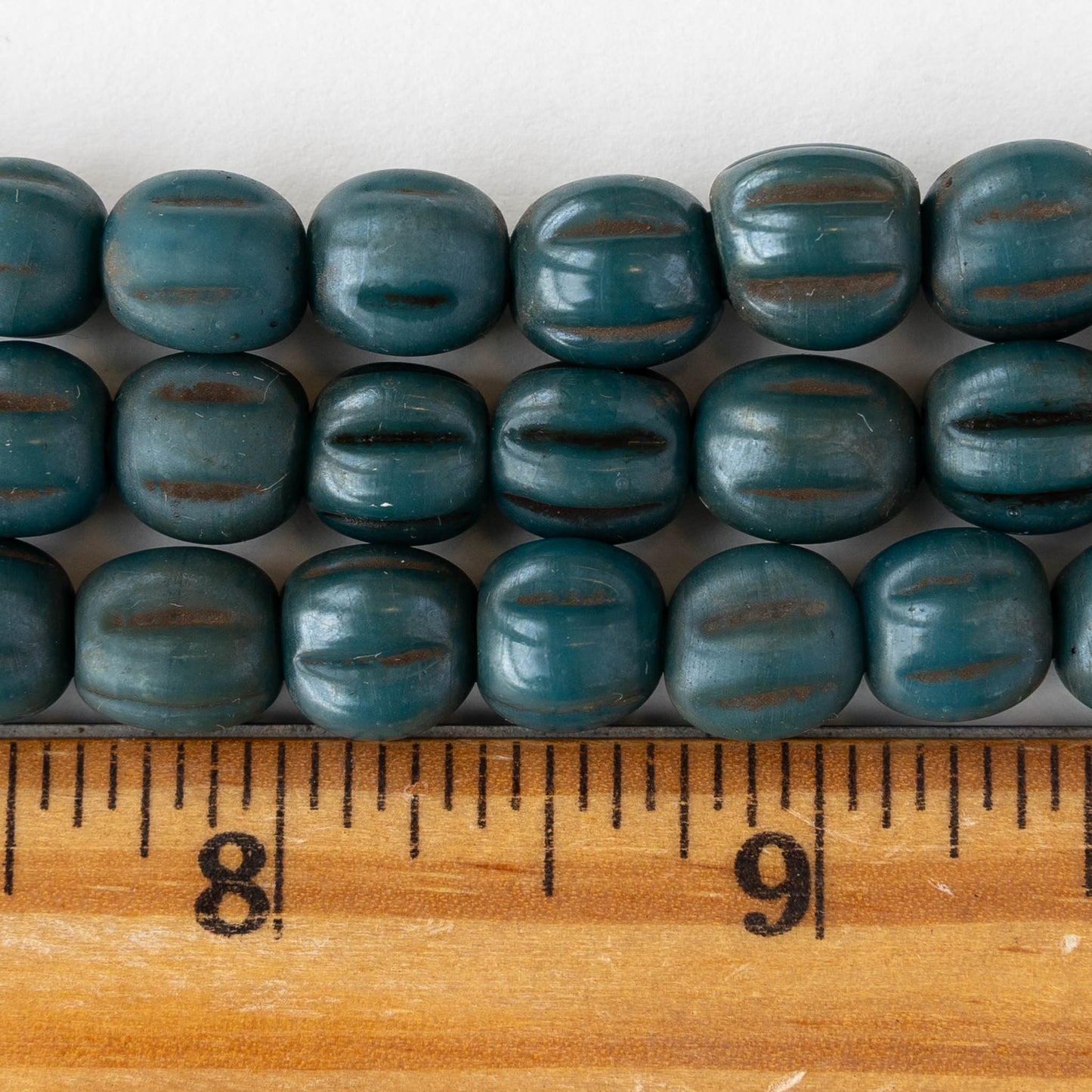 10mm Glass Pompeii Melon Beads - Teal - Whole or Half Strand