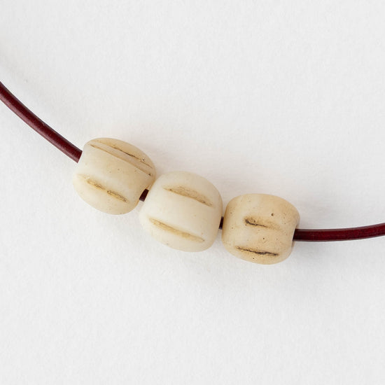 10mm Glass Pompeii Melon Beads - Ivory White - Whole or Half Strand