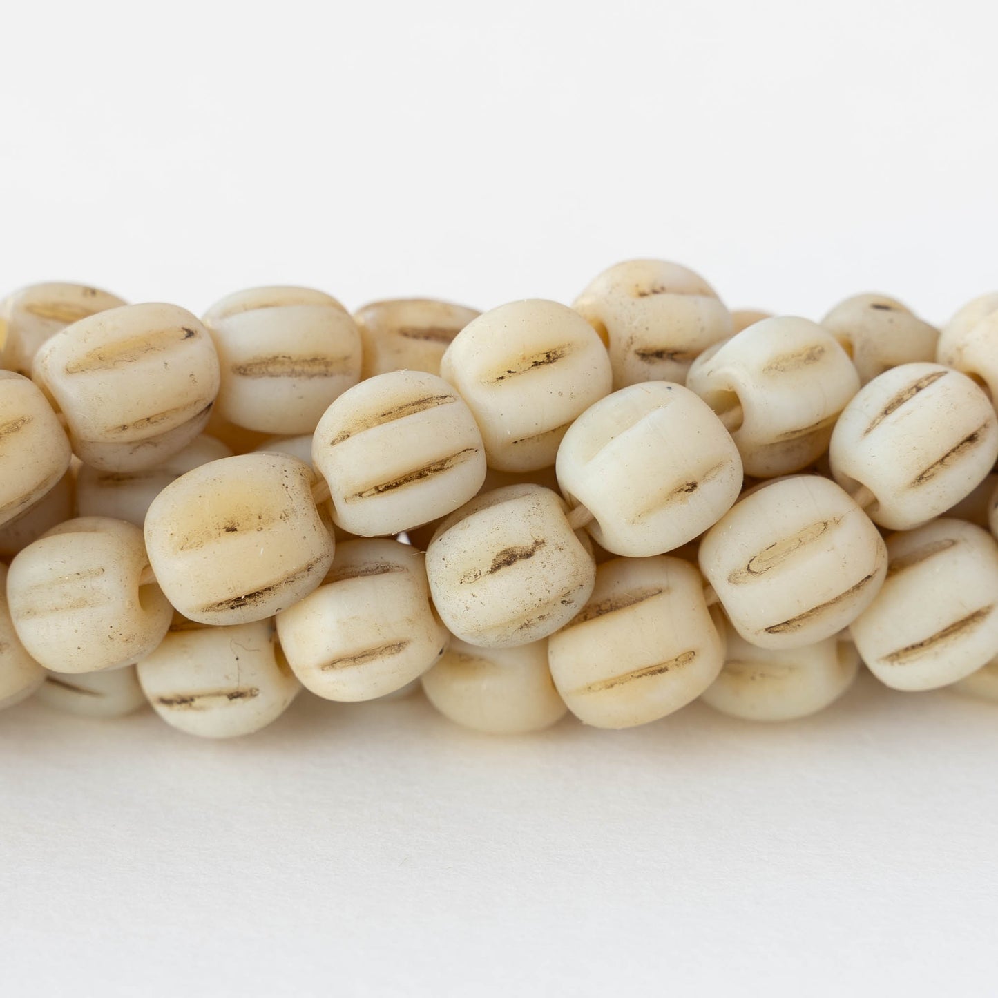 10mm Glass Pompeii Melon Beads - Ivory White - Whole or Half Strand
