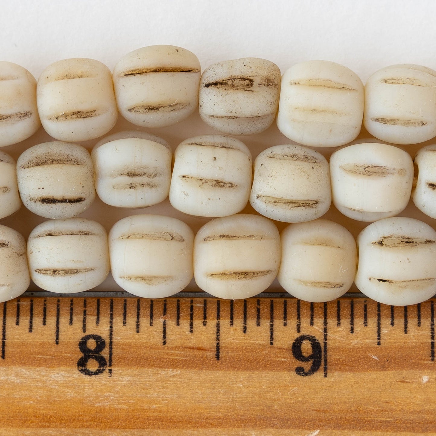 10mm Glass Pompeii Melon Beads - Ivory White - Whole or Half Strand
