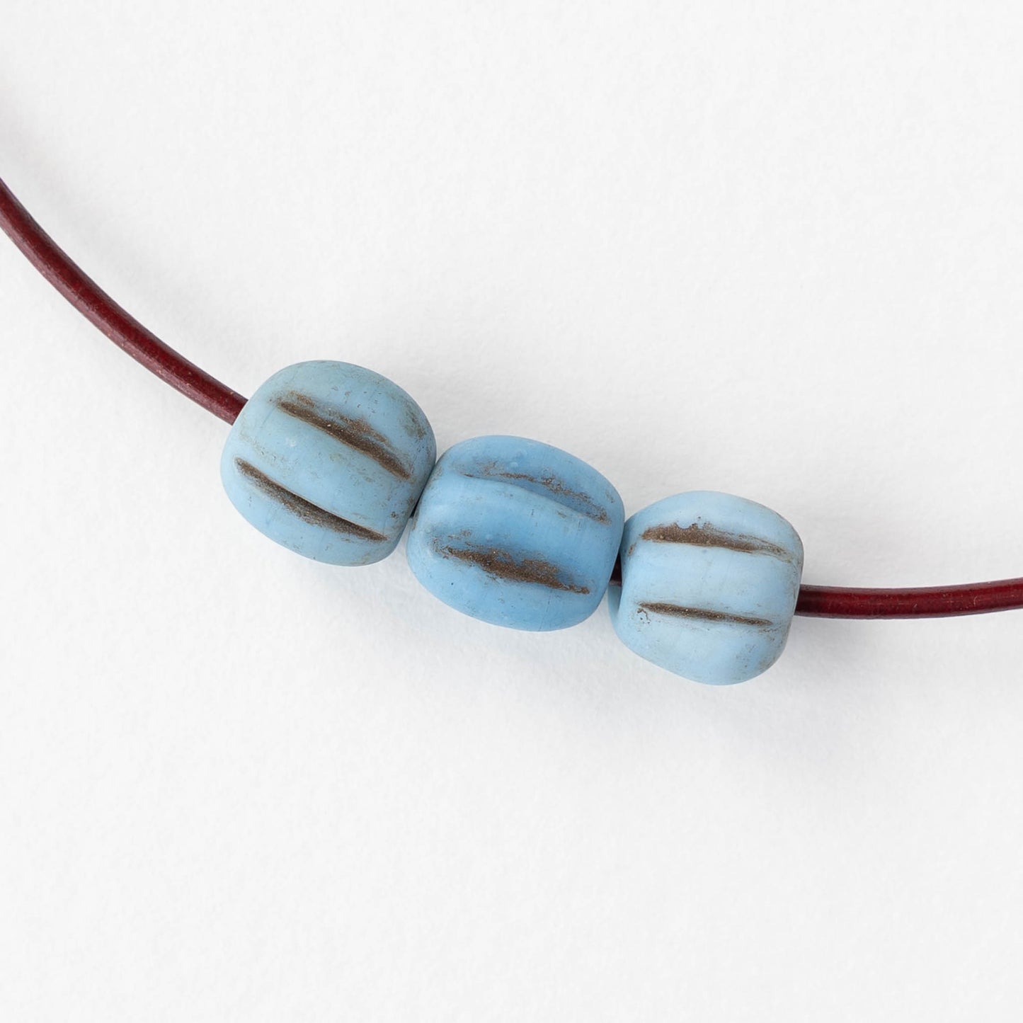 10mm Glass Pompeii Melon Beads - Light Blue - Whole or Half Strand