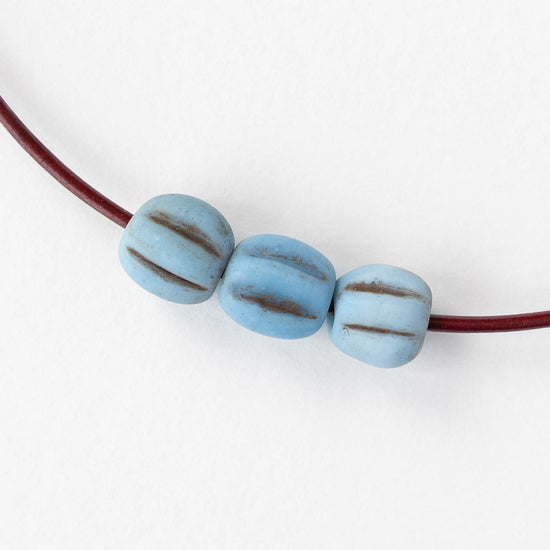 10mm Glass Pompeii Melon Beads - Light Blue - Whole or Half Strand
