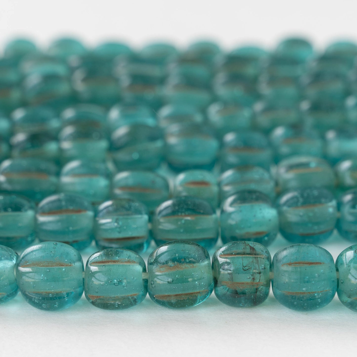 10mm Glass Pompeii Melon Beads - Teal - Whole or Half Strand