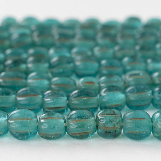 10mm Glass Pompeii Melon Beads - Teal - Whole or Half Strand