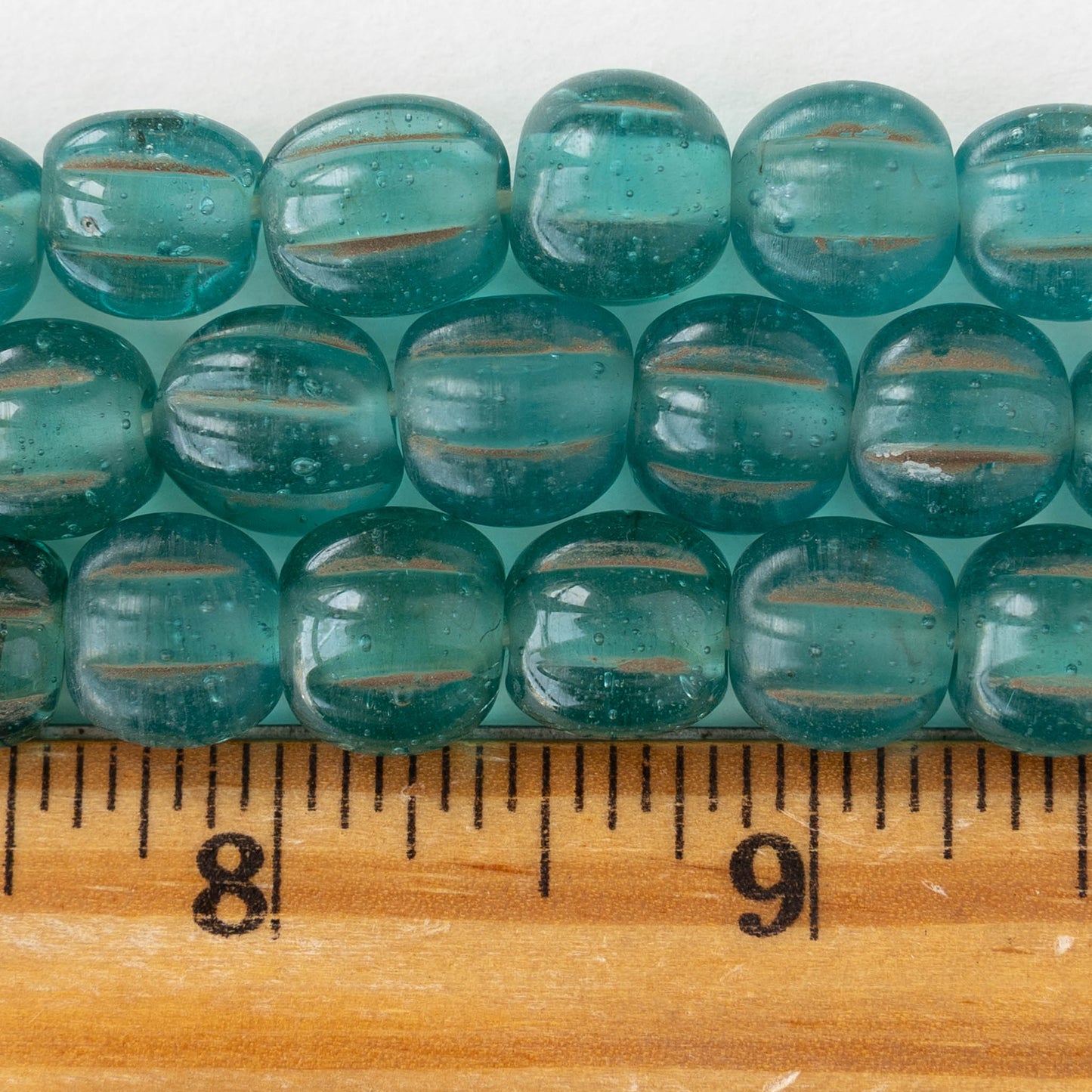 10mm Glass Pompeii Melon Beads - Teal - Whole or Half Strand