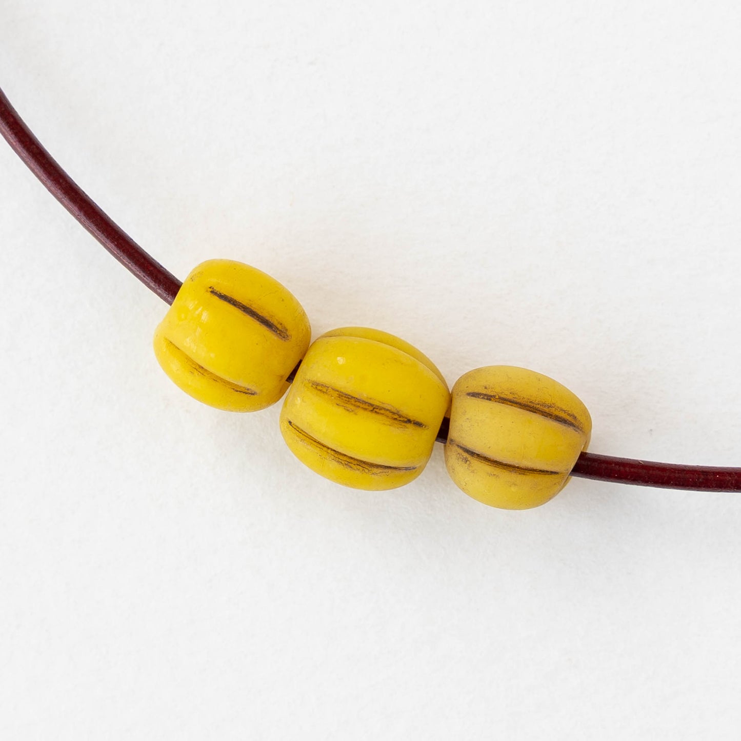 10mm Glass Pompeii Melon Beads - Yellow - Whole or Half Strand