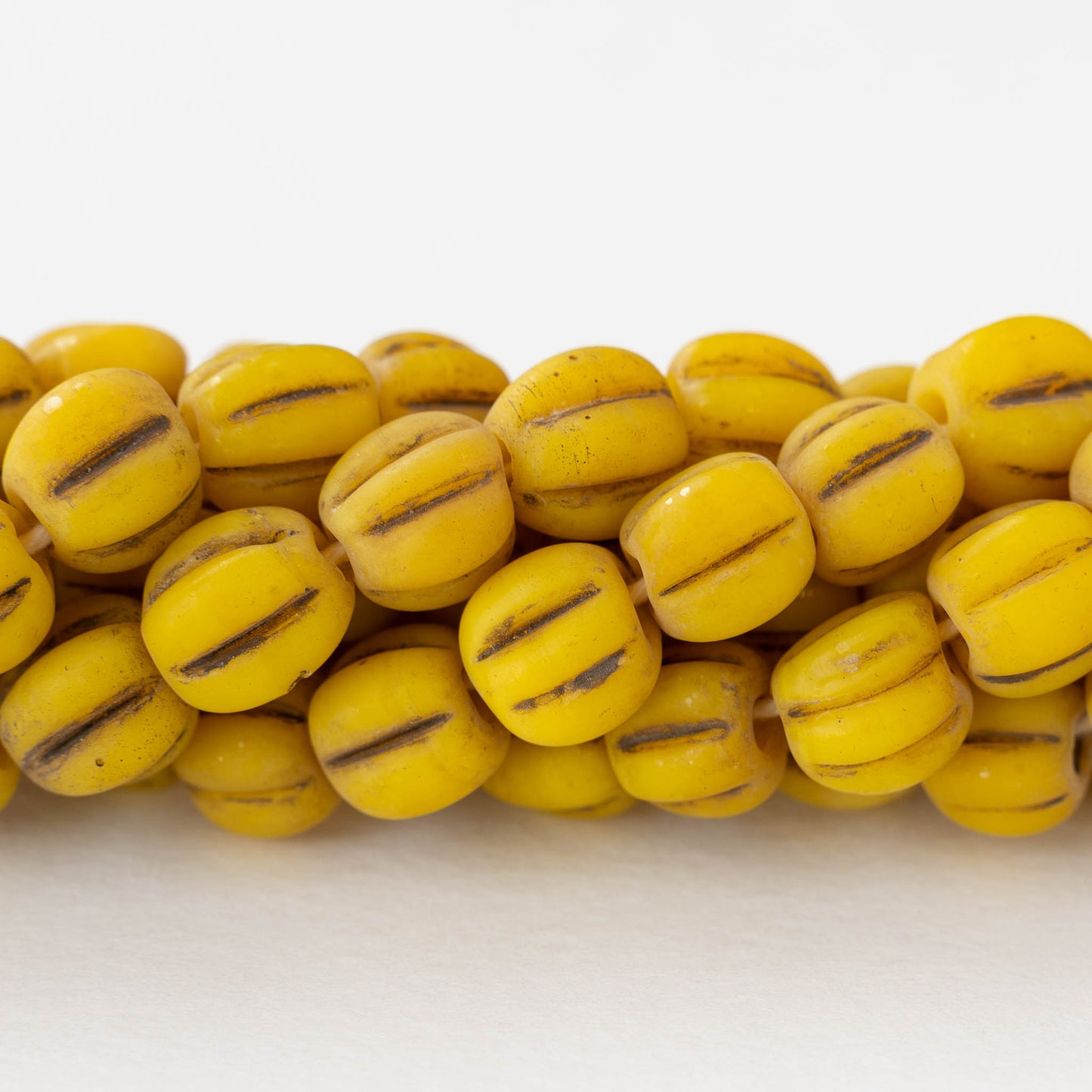 10mm Glass Pompeii Melon Beads - Yellow - Whole or Half Strand