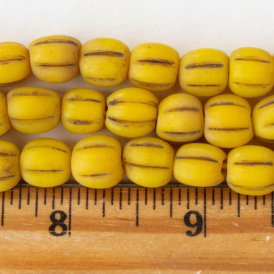 10mm Glass Pompeii Melon Beads - Yellow - Whole or Half Strand