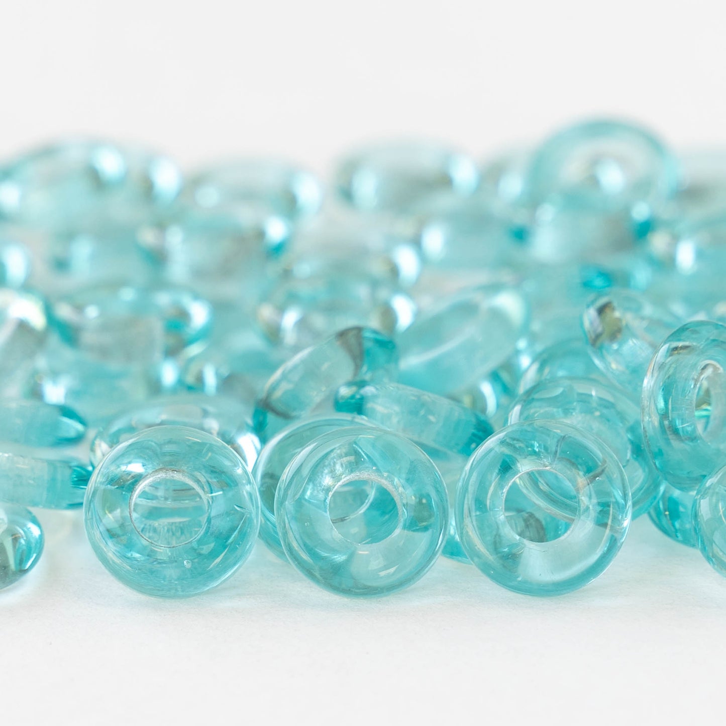 10mm Glass Ring Beads - Transparent Seafoam - 20 Beads