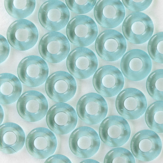 10mm Glass Ring Beads - Transparent Seafoam - 20 Beads