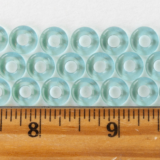 10mm Glass Ring Beads - Transparent Seafoam - 20 Beads