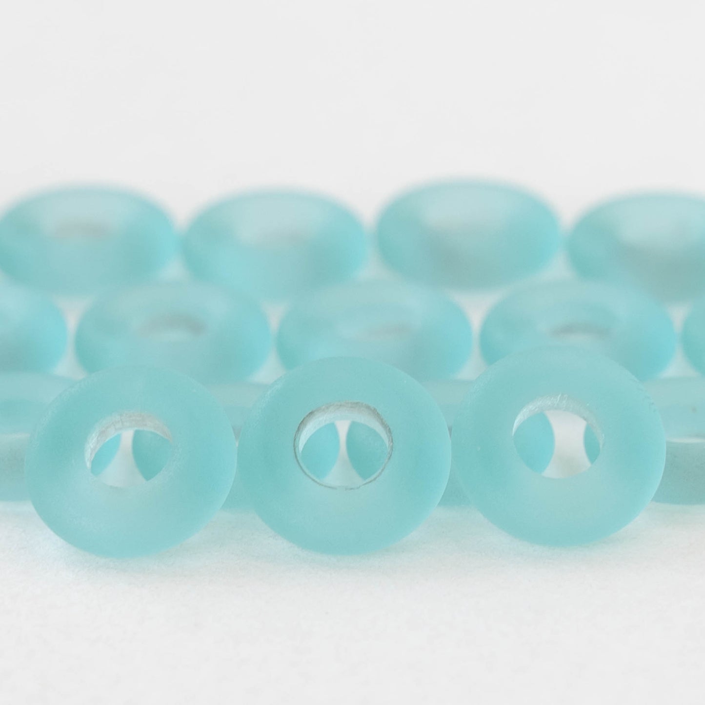 10mm Glass Ring Beads - Matte Aqua Blue - 20 Beads