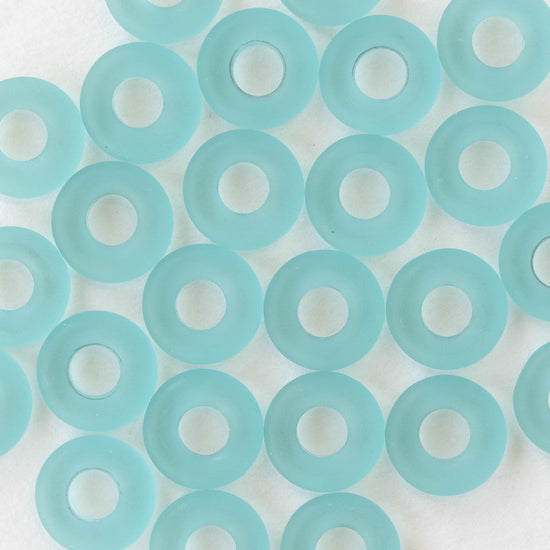 10mm Glass Ring Beads - Matte Aqua Blue - 20 Beads