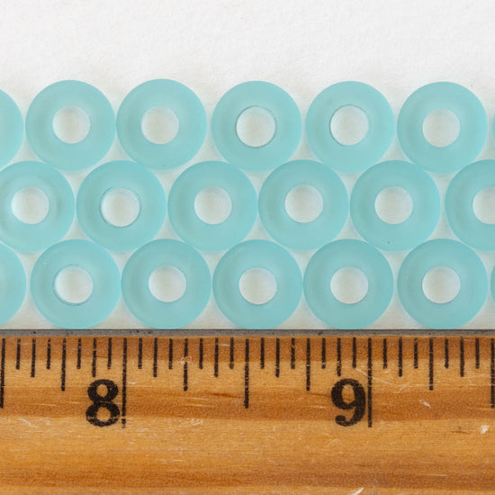 10mm Glass Ring Beads - Matte Aqua Blue - 20 Beads