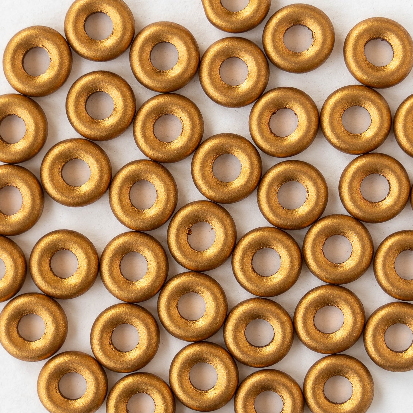 10mm Glass Ring Beads - Gold Matte - 25 Beads