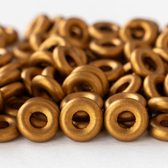 10mm Glass Ring Beads - Gold Matte - 25 Beads