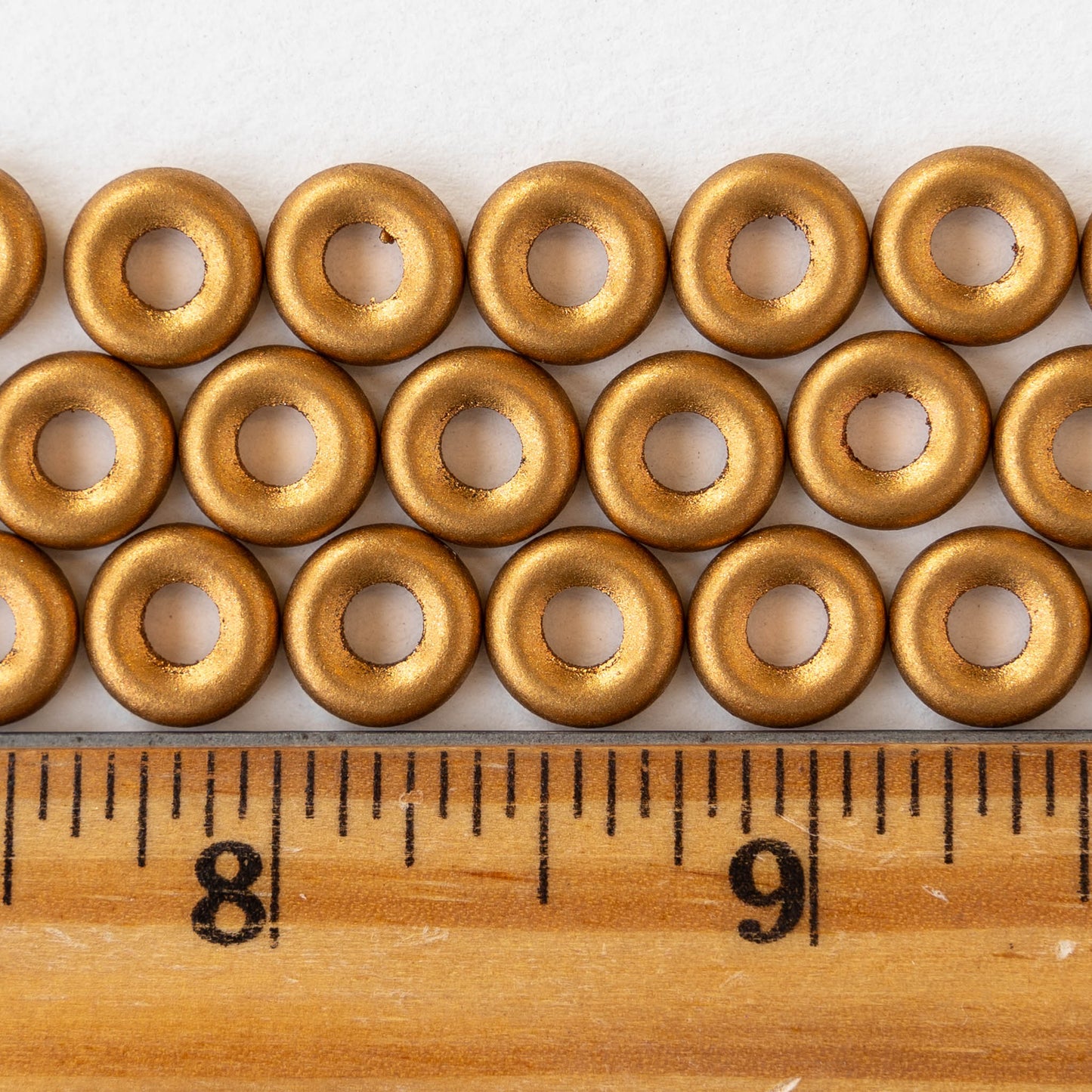 10mm Glass Ring Beads - Gold Matte - 25 Beads