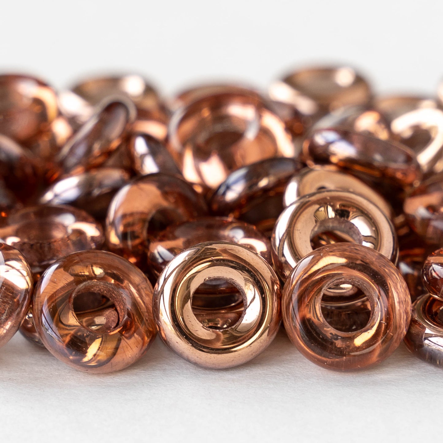 10mm Glass Ring Beads - Rosaline Gold - 25 Beads