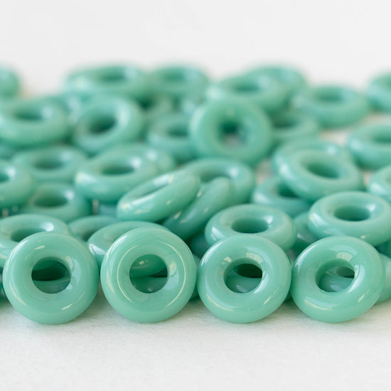 10mm Glass Ring Beads - Opaque Seafoam - 20 Beads