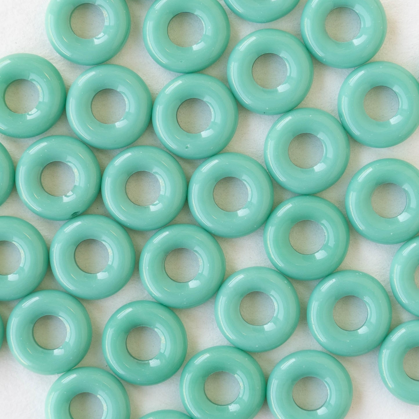 10mm Glass Ring Beads - Opaque Seafoam - 20 Beads