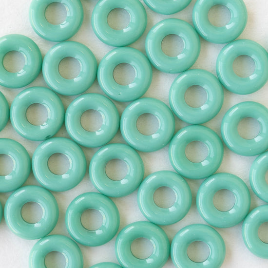 10mm Glass Ring Beads - Opaque Seafoam - 20 Beads