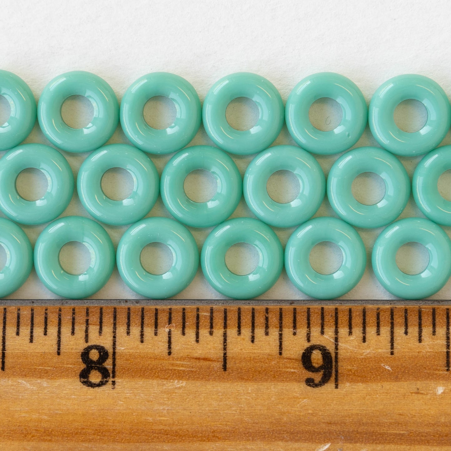 10mm Glass Ring Beads - Opaque Seafoam - 20 Beads