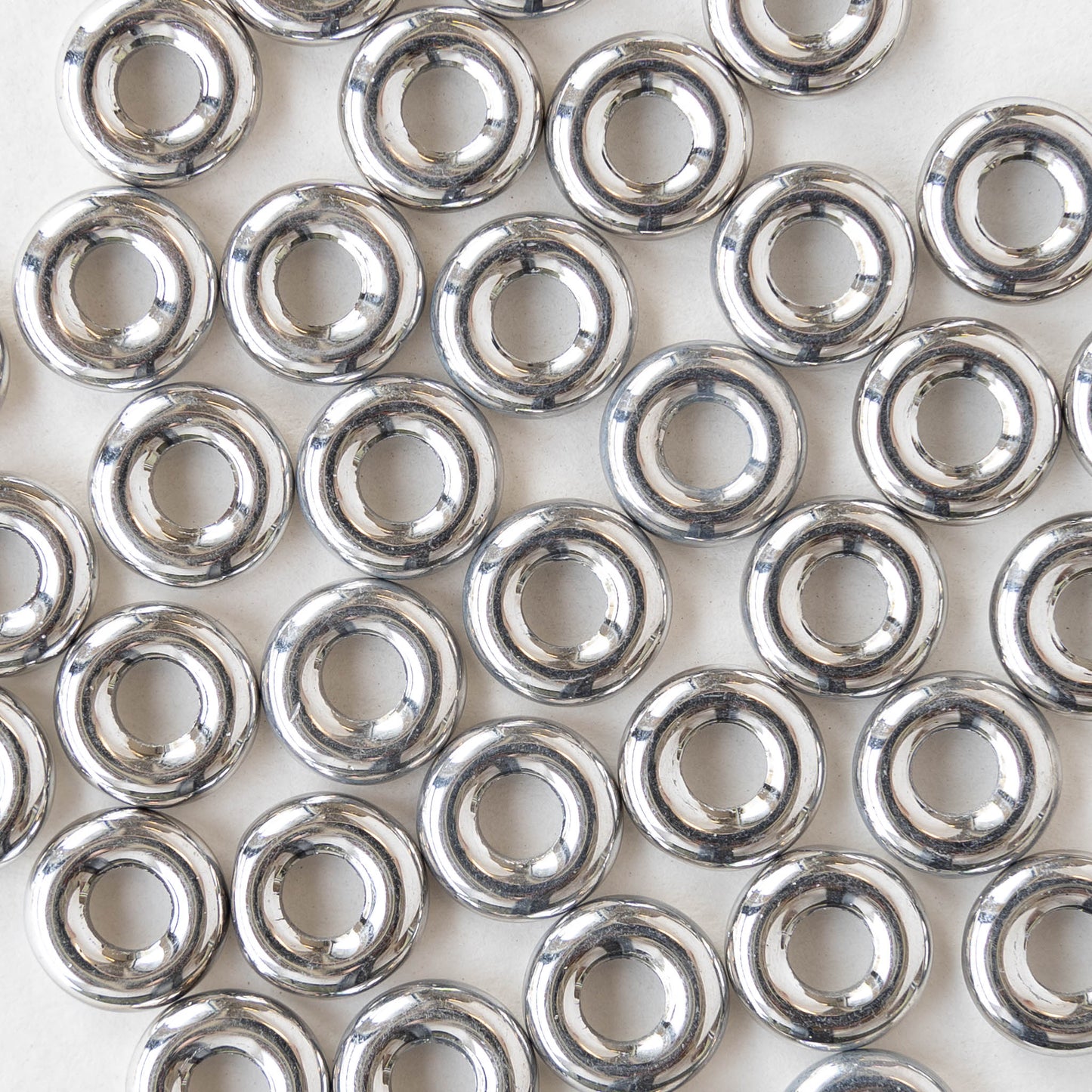 10mm Glass Ring Beads - Crystal Full Labrador Silver - 25 Beads